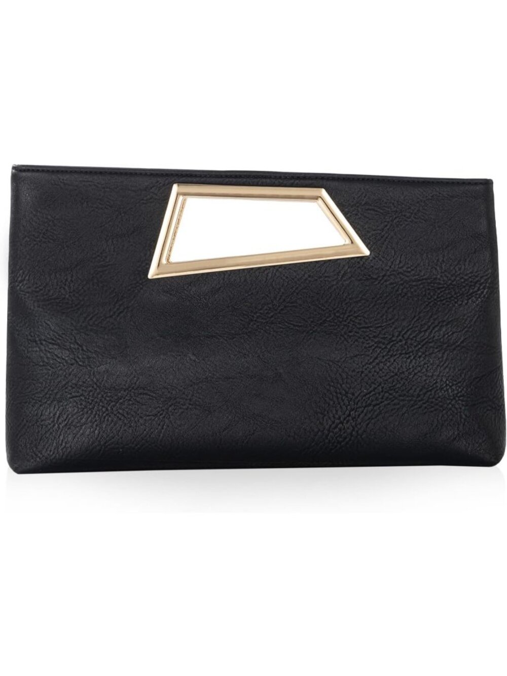 Women's Black Pu Leather Clutch Metallic Geo Top Handle Evening Bag Party